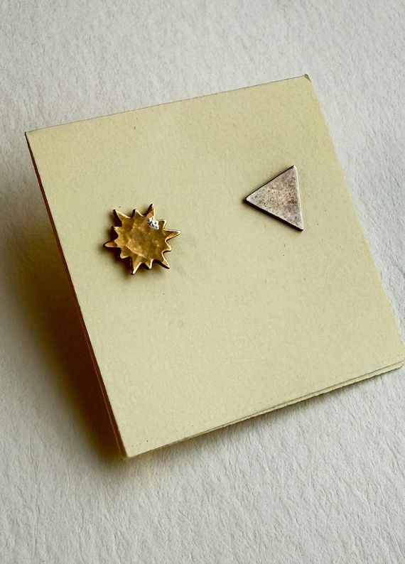Sunburst and Triangle Post Earrings with Sterling Silver posts