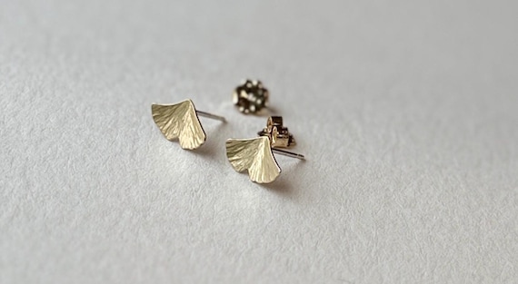 Mini Brass Ginkgo Studs, Post Earrings