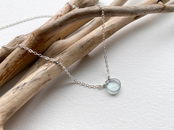 Sterling Silver & Green Amethyst Necklace, Aqua Gemstone Necklace, Elegant Jewelry, Delicate