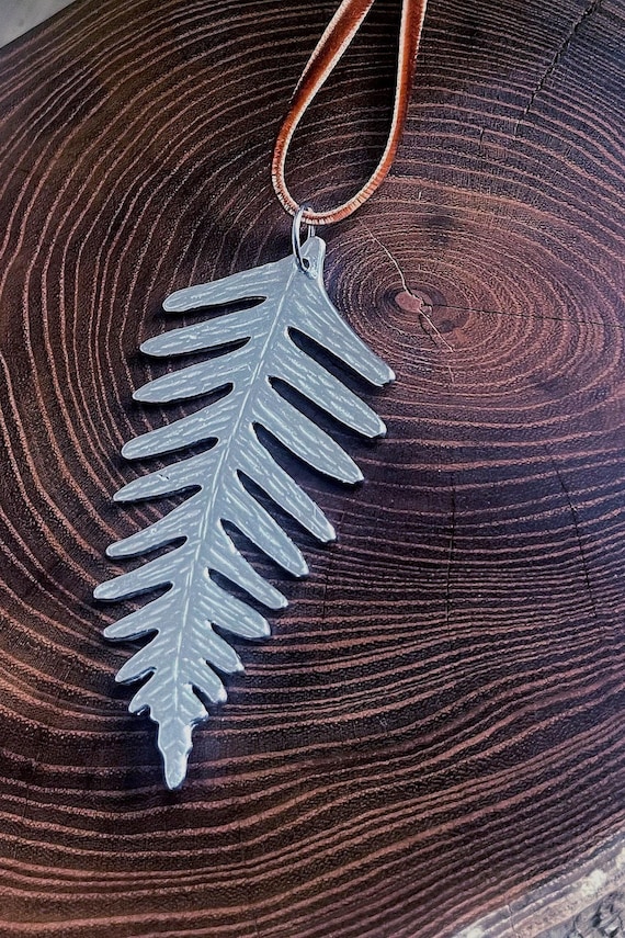 Handmade Ornament, Fern Leaf, Velvet Ribbon.