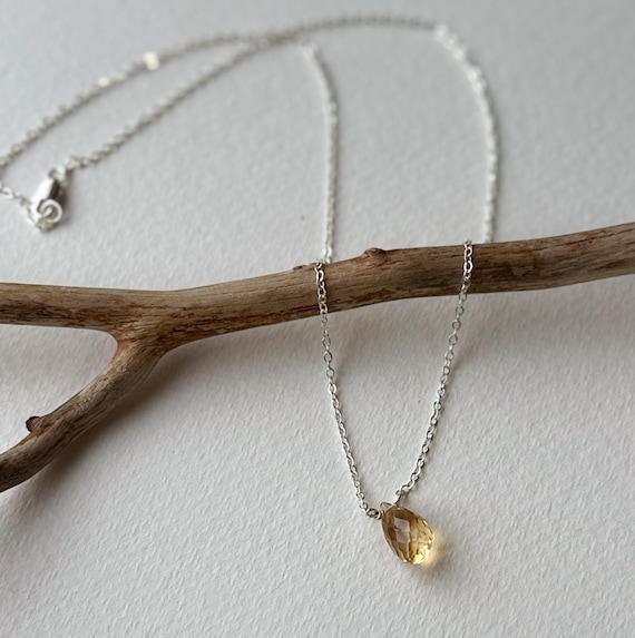 Silver Citrine Necklace, Natural Gemstone Jewelry