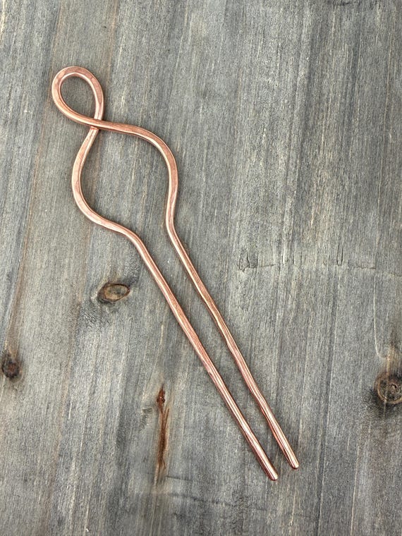 Copper Twist Hair Pin, Hammered Hair Stick