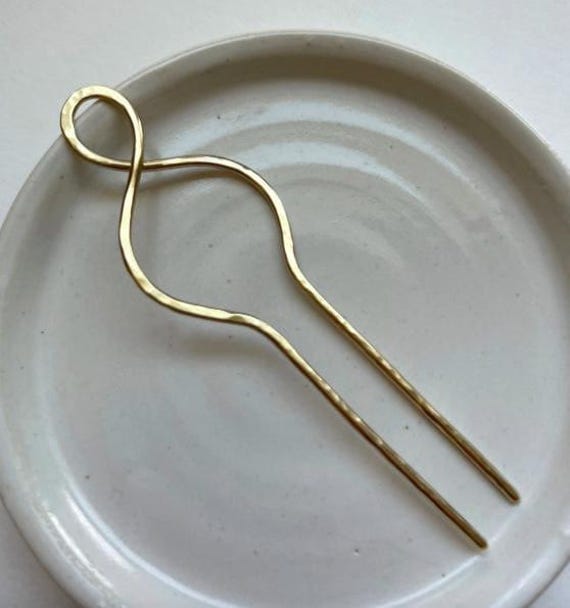 Brass Twist Hair Pin, Pretty Gold Hammered Hair Stick Accessory