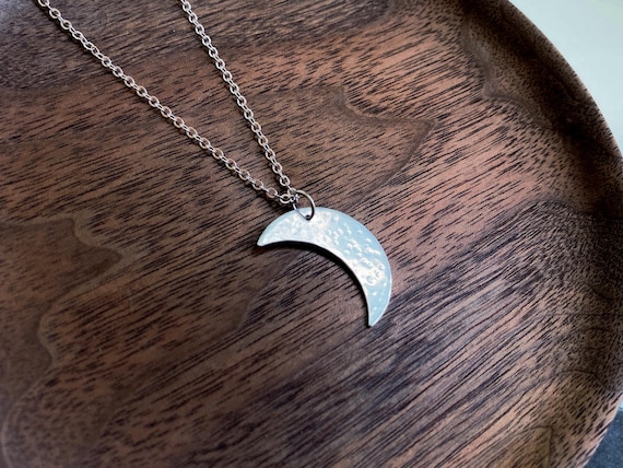 Hammered Silver Moon Necklace, Delicate Sterling Silver Crescent Moon, Celestial Jewelry