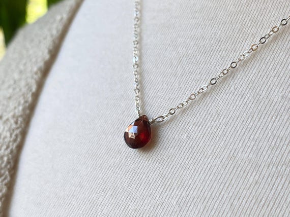Silver Garnet Necklace, Natural Gemstone Jewelry, Sterling Silver Chain Necklace