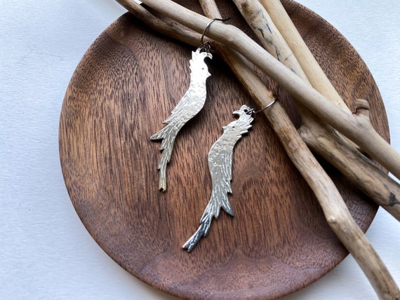 Long Pewter Bird Earrings, Modern Pewter Lead Free, Handmade Earrings