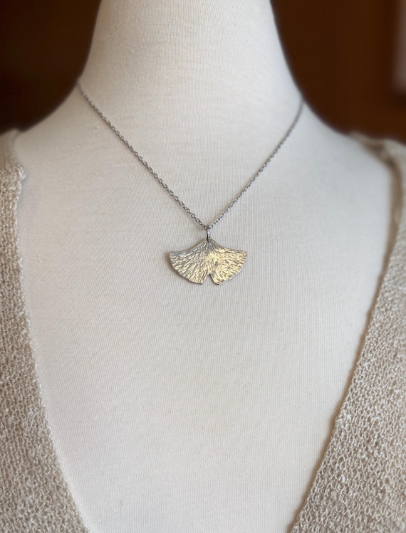 Pewter Ginkgo Leaf Necklace, Modern Pewter Lead Free, Handmade Necklac