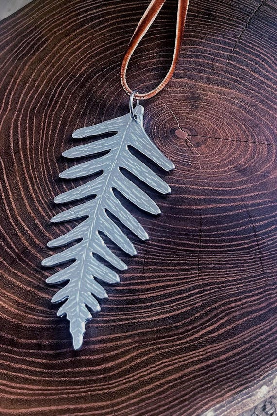 Handmade Ornament, Fern Leaf, Velvet Ribbon.