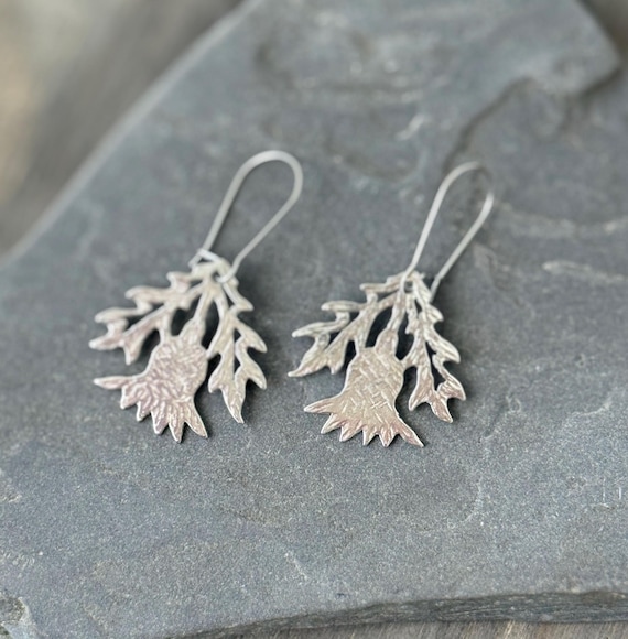 Pewter Thistle Flower Earrings, Lead Free, Handmade Botanical Earrings