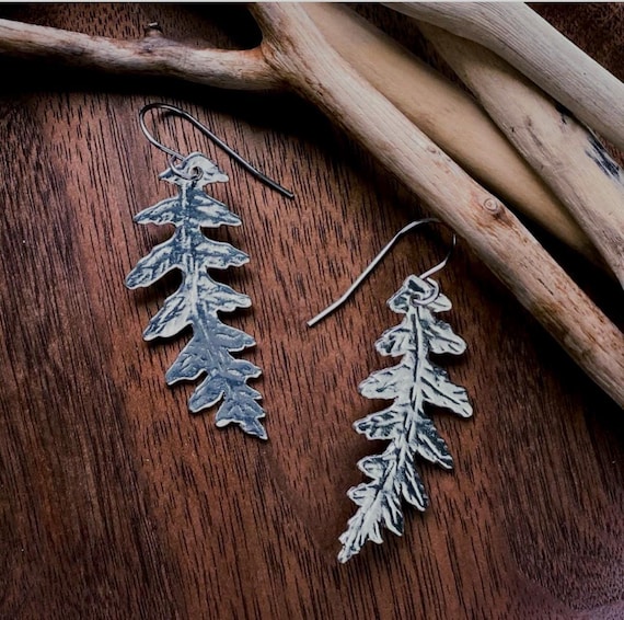 Pewter Fern Earrings, Modern Pewter Lead Free, Handmade Botanical Earrings