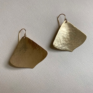 Brass Ginkgo Leaf Earrings, Petal Shaped Jewelry, 14k Gold Fill