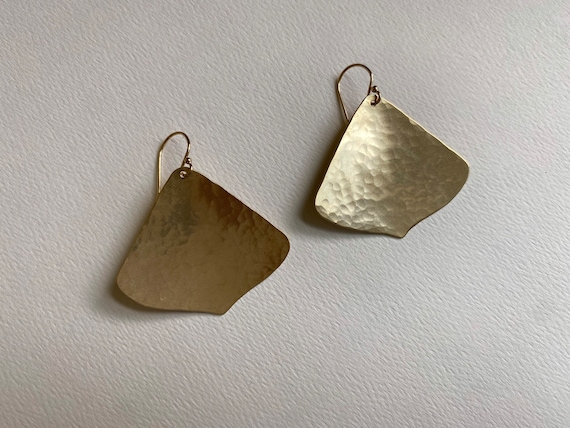 Brass Gingko Leaf Earrings, Petal Shaped Jewelry, 14k Gold Fill