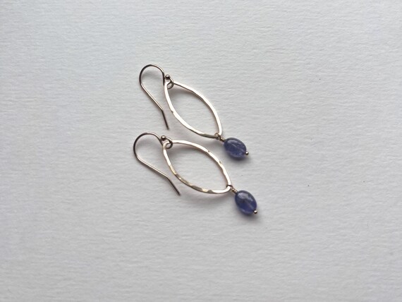 Gold & Tanzanite Earrings, Pretty Hammered 14k Gold Fill Double Circles, Natural Blue Tanzanite Earrings, December Birthstone Jewelry