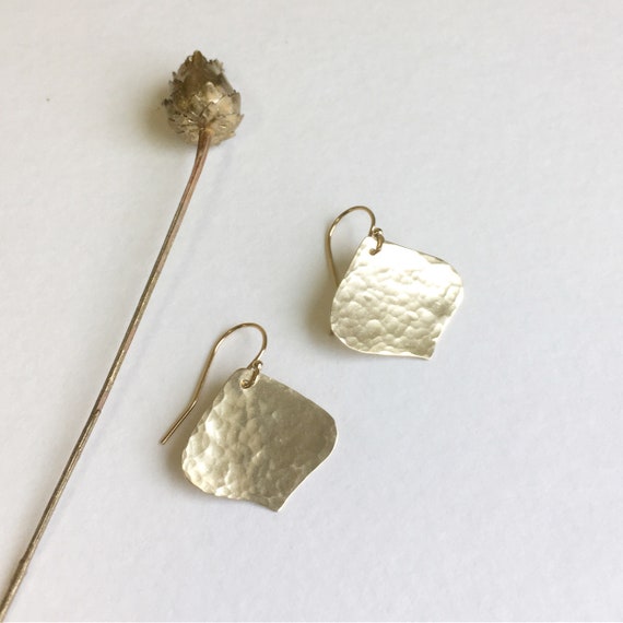 Small Brass Leaf Earrings, lightweight, pretty little gold earrings.