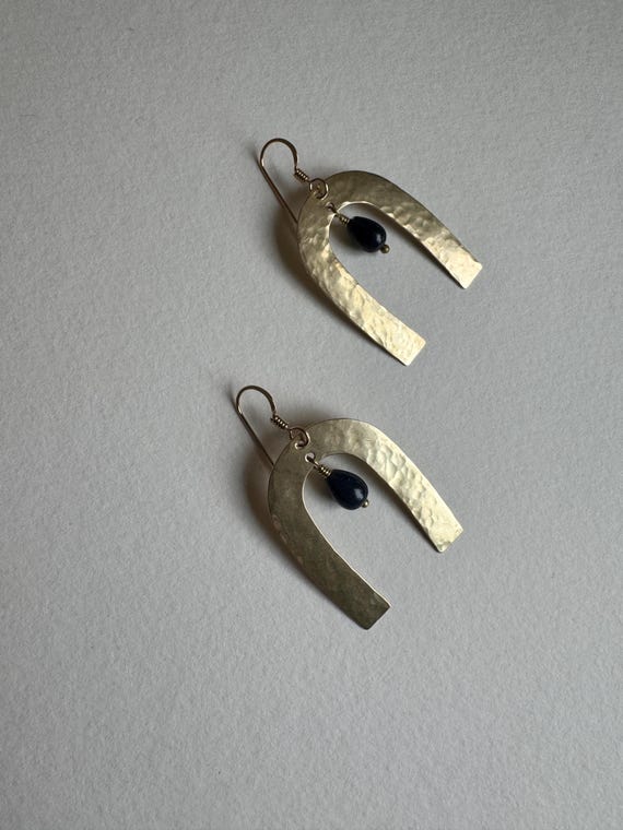 Lapis & Gold Arch Earrings, December Birthstone, Brass 14k Gold Fill