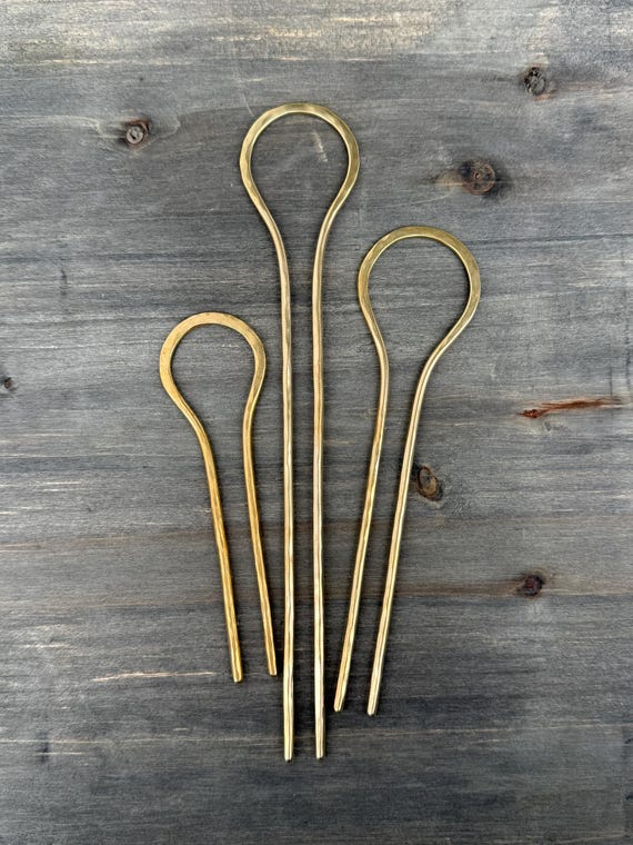 Brass Hairpin, Hammered Hair Stick
