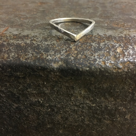 Silver V Ring, Hammered Band, Sterling Silver Stacking Ring