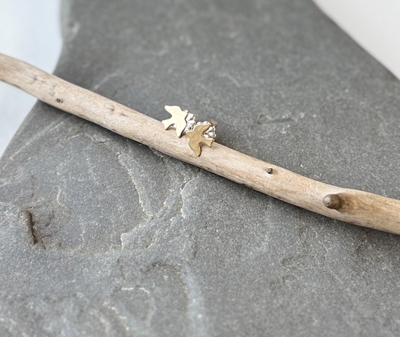 Brass Bird Stud Earrings, Gold Posts