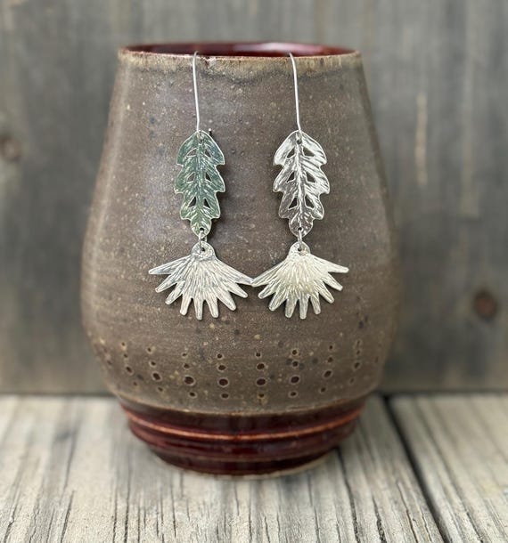Pewter Long Wildflower Earrings, Lead Free, Handmade Botanical Earrings