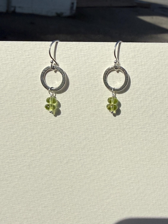 Small Silver Circle & Peridot Earrings