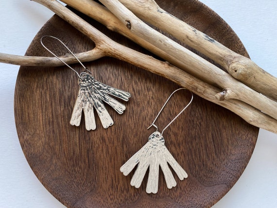 Pewter Coneflower Earrings, Modern Pewter Lead Free, Handmade Flower Earrings