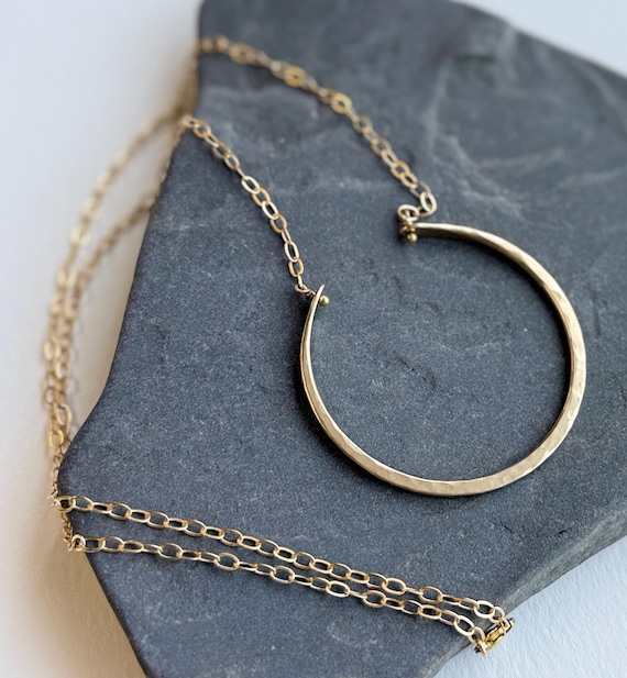 Large Brass Necklace, Open-Circle Necklace, Statement Piece Jewelry