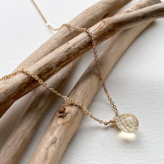 Citrine Gemstone Necklace with 14k gold fill chain, Faceted Golden, Yellow, Natural Stone, Delicate Pretty November Birthstone