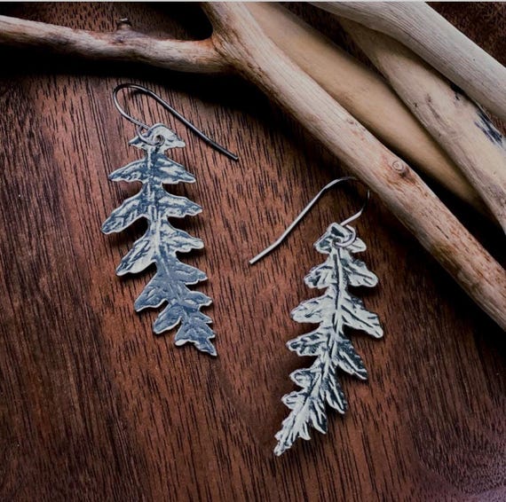 Pewter Fern Earrings, Modern Pewter Lead Free, Handmade Botanical Earrings