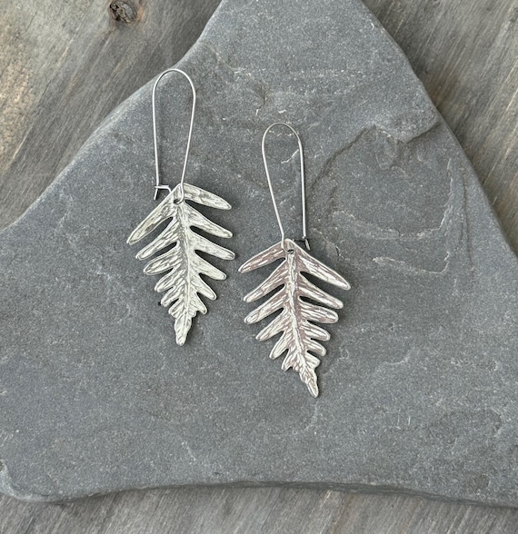 Broad Pewter Fern Earrings, Lead Free, Handmade Botanical Earrings