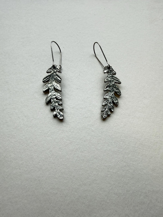 Pewter Fern Earrings, Modern Pewter Lead Free, Handmade Botanical Earrings