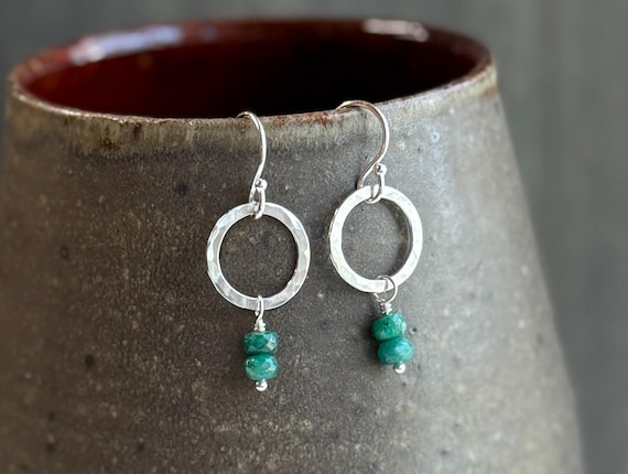 Emerald and Silver Circle Earrings