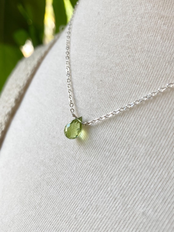 Peridot & Sterling Silver Necklace, Green, Natural Peridot, August Birthstone, Teardrop Necklace, Pretty Gemstone Necklace