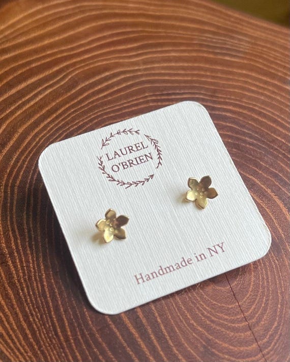 Brass Flower Stud Earrings, Sterling Silver Posts, Little flowers