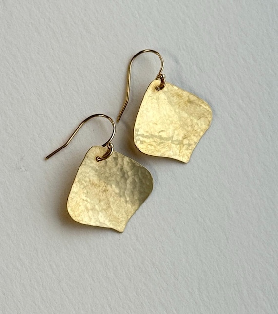 Small Brass Leaf Earrings with 14k gold fill hooks