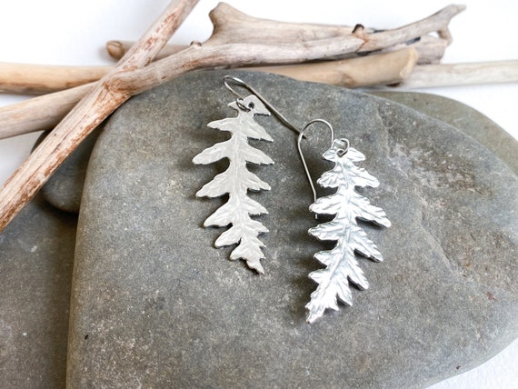 Pewter Fern Earrings, Modern Pewter Lead Free, Handmade Botanical Earrings