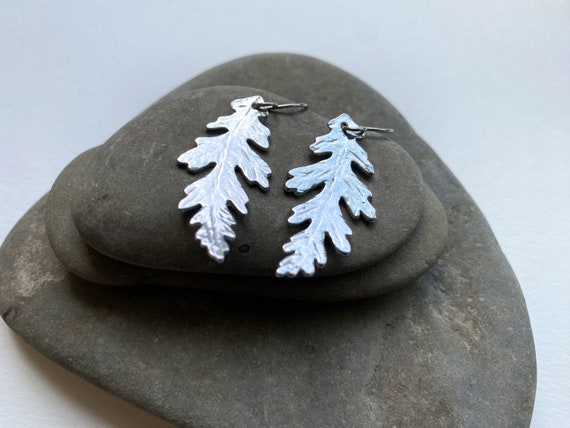 Pewter Oak Leaf Earrings, Modern Pewter Lead Free, Handmade Botanical Earrings