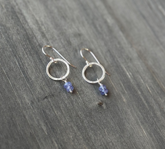 Tanzanite and Silver Circle Earrings