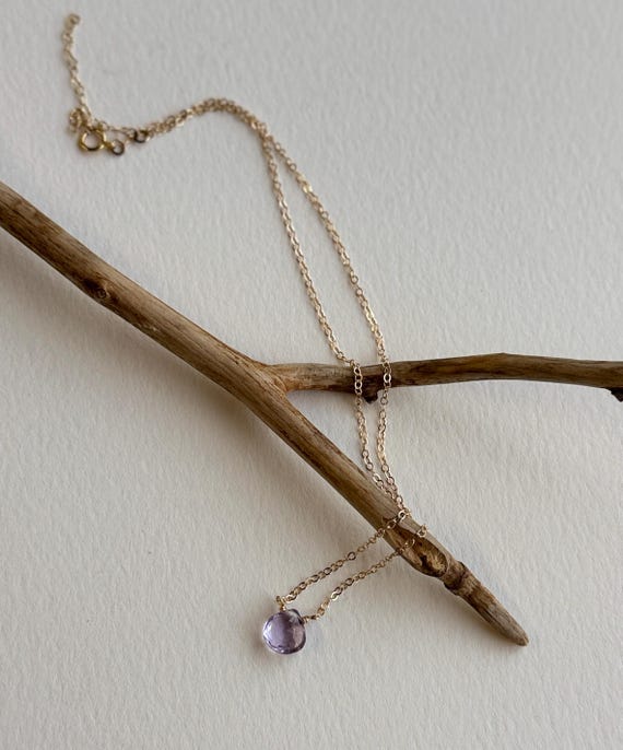 Pale Amethyst & 14k Gold filled Necklace, Pale Purple, Natural Amethyst, February Birthstone Teardrop Necklace, Pretty Gemstone Necklace