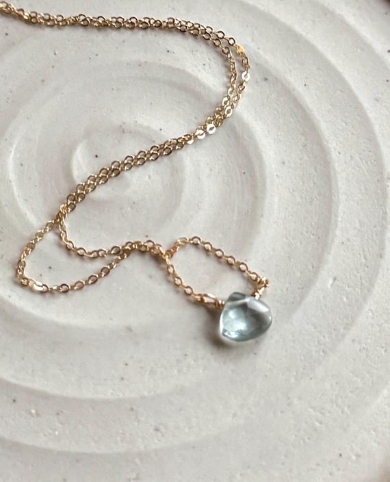 Aquamarine Gemstone Necklace, 14k Gold Filled Chain