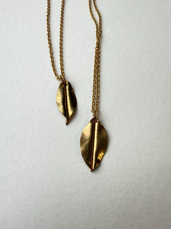 Foldform leaf necklace, brass