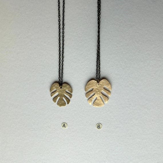 Monstera leaf necklace, brass