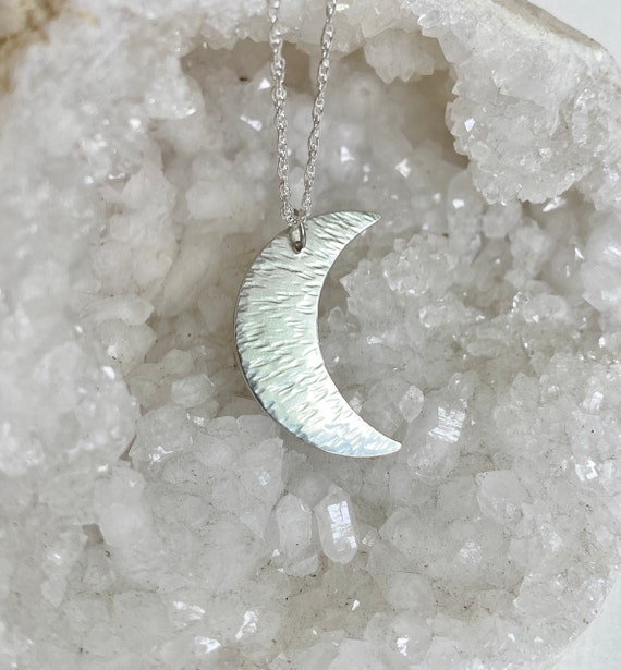 Silver Moon Necklace, Sterling Silver Crescent Moon Pendant, Lunar Jewelry