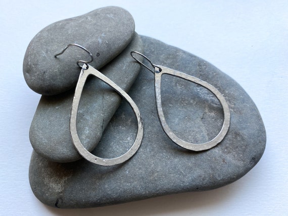 Pewter Teardrop Earrings, Modern Pewter Lead Free, Handmade Minimalist Earrings