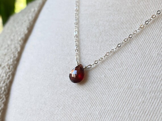 Silver Garnet Necklace, Natural Gemstone Jewelry, Sterling Silver Chain Necklace