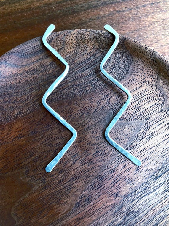 Sterling Silver Post Earrings, Zig Zag Long Studs, Long Fun Earrings