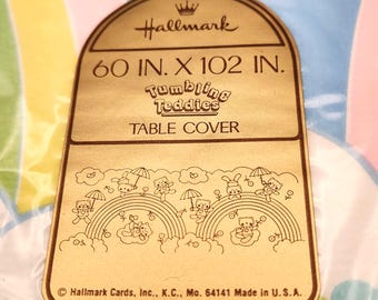 Vintage Sealed 1980s Hallmark Tumbling Teddies 60x102 Rainbow Bears Plastic Table Cover NOS