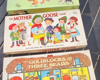 Vintage 1970s Cadaco Storybook Board Games Lot - Complete Trio - Mother Goose, Goldilocks & Three Bears, Three Little Kittens