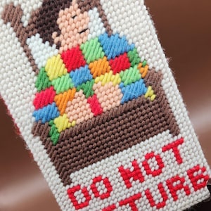 Vintage Handmade Plastic Canvas Do Not Disturb Door Hanger – Sleeping Child Patchwork Quilt Design
