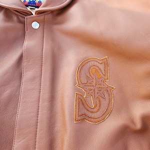 Vintage Very Rare 90s JH Design Seattle Mariners Tan Leather Varsity Jacket (NWT)