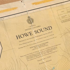 Vintage 1930s-60s Canadian Hydrographic Nautical Chart 3586 Howe Sound BC 39x29" Bowen Island